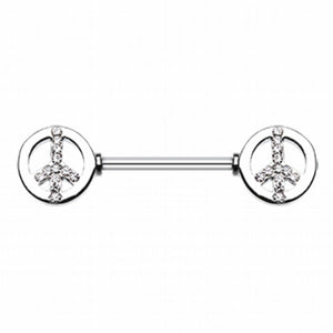 Bling Peace WildKlass Nipple Barbell Ring-WildKlass Jewelry