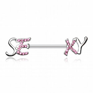 "Sexy" Word Bling Nipple Barbell Ring-WildKlass Jewelry