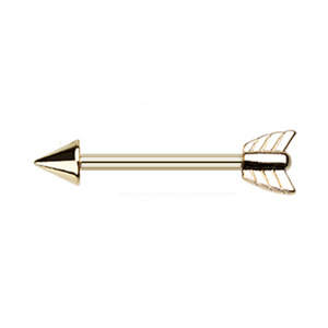 Golden Katniss Bow Arrow WildKlass Nipple Barbell Ring-WildKlass Jewelry