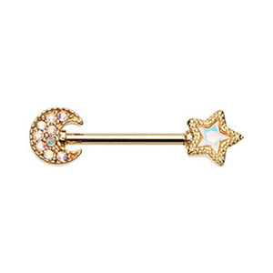 Golden Glistening Moon & Star Revo WildKlass Nipple Barbell Ring-WildKlass Jewelry