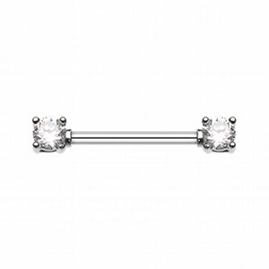 Double Prong Gem WildKlass Nipple Barbell Ring-WildKlass Jewelry