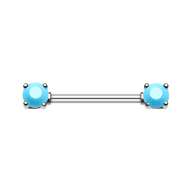 Double Prong Turquoise Gem WildKlass Nipple Barbell Ring-WildKlass Jewelry