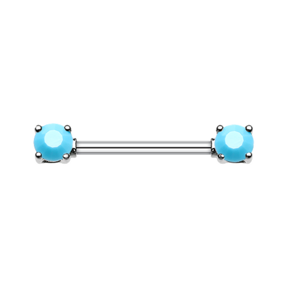 Double Prong Turquoise Gem WildKlass Nipple Barbell Ring-WildKlass Jewelry