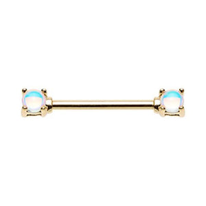 Golden Revo Double Prong Gem WildKlass Nipple Barbell Ring-WildKlass Jewelry