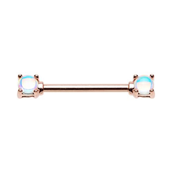 Rose Gold Revo Double Prong Gem WildKlass Nipple Barbell Ring-WildKlass Jewelry