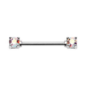 Double Prong Brilliant Sparkle Gem WildKlass Nipple Barbell Ring-WildKlass Jewelry