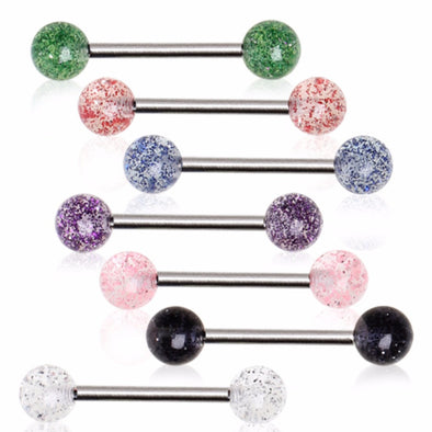 316L Surgical Steel Nipple Bar with UV Coated Glitter Balls-WildKlass Jewelry