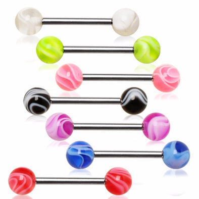 316L Surgical Steel Nipple Bar with UV Coated Marble Balls-WildKlass Jewelry