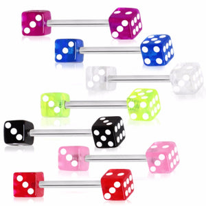 316L Surgical Steel Nipple Bar with UV Coated Acrylic Dice-WildKlass Jewelry