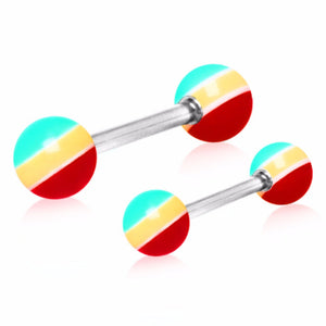 316L Surgical Steel Nipple Bar with UV Acrylic Rasta Balls-WildKlass Jewelry