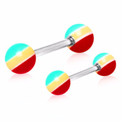 316L Surgical Steel Nipple Bar with UV Acrylic Rasta Balls-WildKlass Jewelry