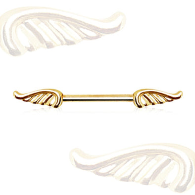 Gold Plated Nipple Bar with Wings-WildKlass Jewelry