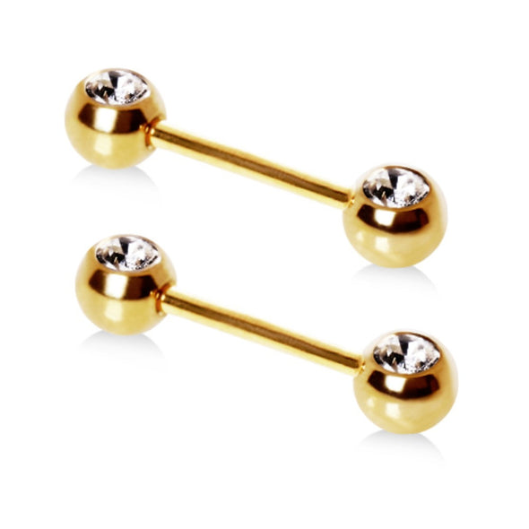 Gold Plated Front Facing Gemmed WildKlass Nipple Barbell-WildKlass Jewelry