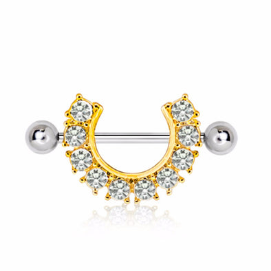 Gold Plated Multi CZ Horseshoe WildKlass Nipple Shield-WildKlass Jewelry