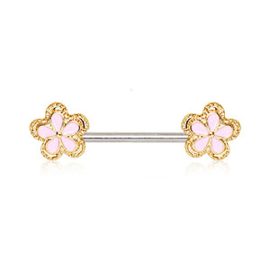 Gold Plated Pink Flower WildKlass Nipple Bar-WildKlass Jewelry