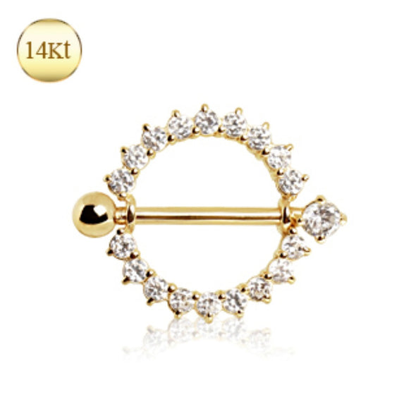 14Kt Yellow Gold WildKlass Nipple Ring with Round CZ-WildKlass Jewelry