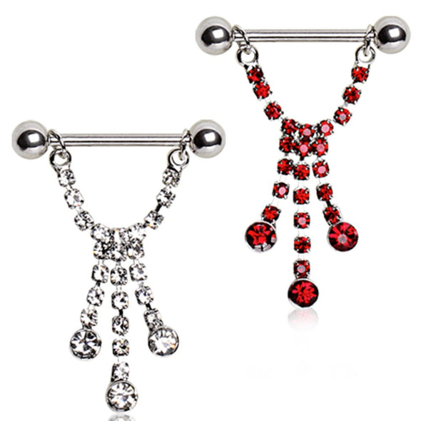 316L Surgical Steel Nipple Ring with Three Cascading Gems-WildKlass Jewelry