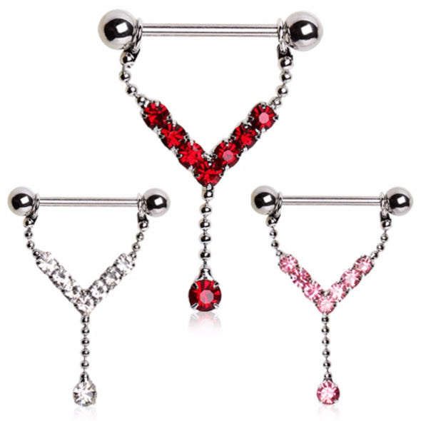 316L Surgical Steel Nipple Ring with Cascading Gems-WildKlass Jewelry