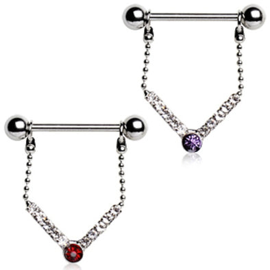 316L Surgical Steel Nipple Ring with V-Shaped Two Tone Gems-WildKlass Jewelry
