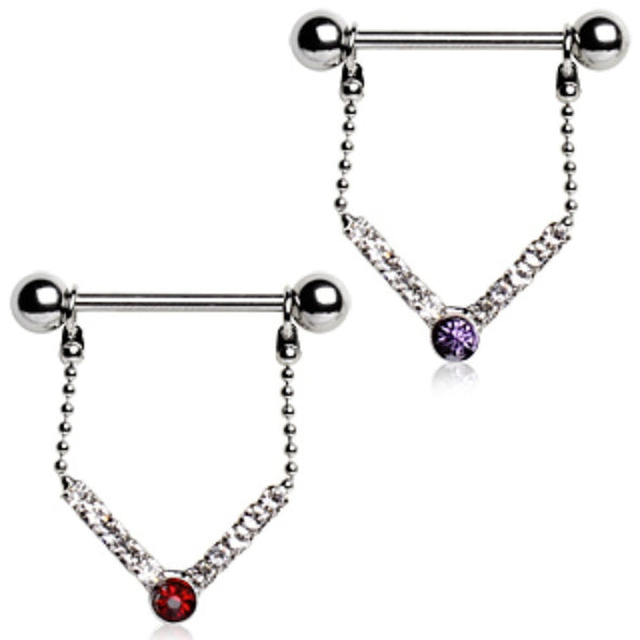 316L Surgical Steel Nipple Ring with V-Shaped Two Tone Gems-WildKlass Jewelry