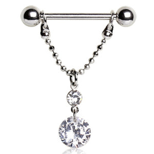 316L Surgical Steel Nipple Ring with Two Round Gems-WildKlass Jewelry