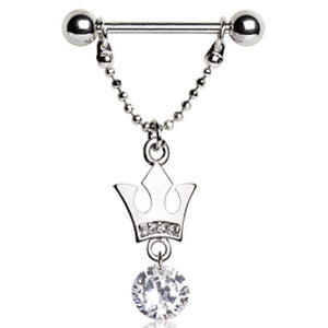 316L Surgical Steel Nipple Ring with Gemmed Crown with Round Gem Dangle-WildKlass Jewelry