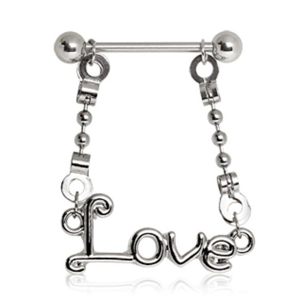 316L Surgical Steel Nipple Ring with Love Dangle-WildKlass Jewelry