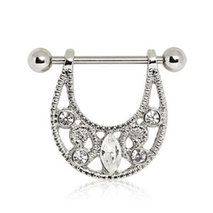 316L Surgical Steel Nipple Ring with Hanging Crescent Shield-WildKlass Jewelry