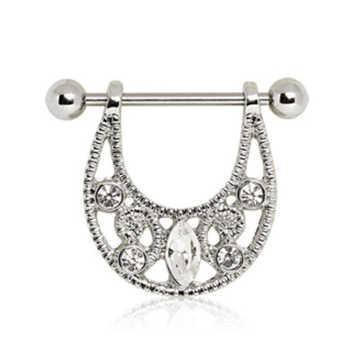 316L Surgical Steel Nipple Ring with Hanging Crescent Shield-WildKlass Jewelry