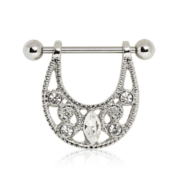 316L Surgical Steel Nipple Ring with Hanging Crescent Shield-WildKlass Jewelry