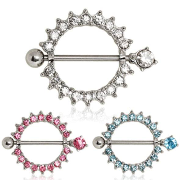 316L Surgical Steel Nipple Ring with Multi CZ Ring-WildKlass Jewelry