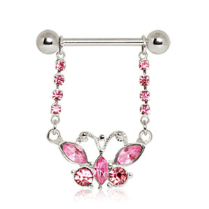 316L Surgical Steel Pink Butterfly Nipple Ring-WildKlass Jewelry