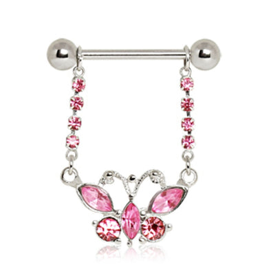 316L Surgical Steel Pink Butterfly Nipple Ring-WildKlass Jewelry