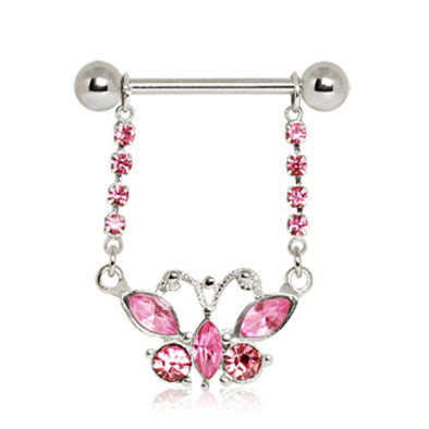 316L Surgical Steel Pink Butterfly Nipple Ring-WildKlass Jewelry