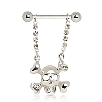 316L Surgical Steel Skull and Crossbones WildKlass Nipple Barbell-WildKlass Jewelry