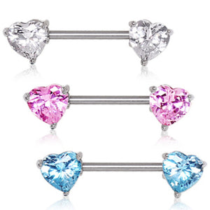 316L Surgical Steel Prong Set Round CZ Nipple Bar-WildKlass Jewelry