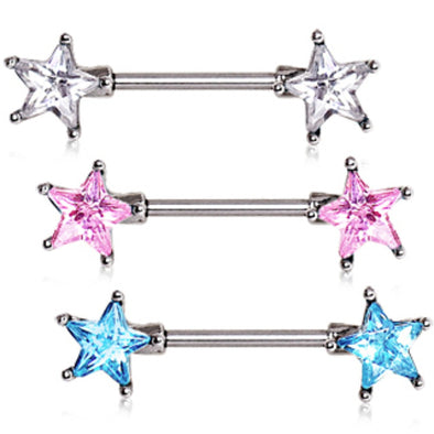 316L Surgical Steel Prong Set Round CZ Nipple Bar-WildKlass Jewelry