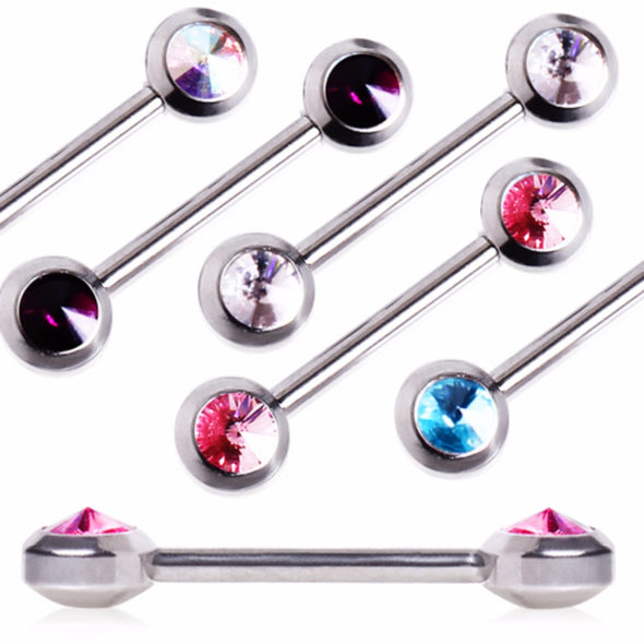 316L Surgical Steel Flat Press-Fit CZ Nipple Bar-WildKlass Jewelry
