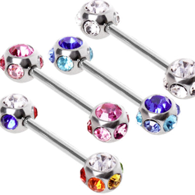 316L Surgical Steel Nipple Bar with Multi-Gemmed Balls-WildKlass Jewelry