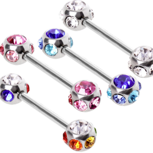 316L Surgical Steel Nipple Bar with Multi-Gemmed Balls-WildKlass Jewelry