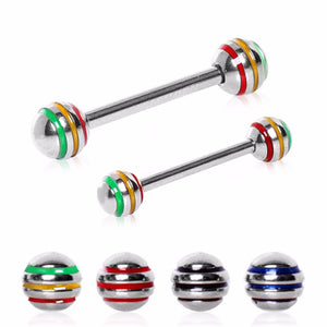 316L Nipple Bar with 3 Striped Balls-WildKlass Jewelry