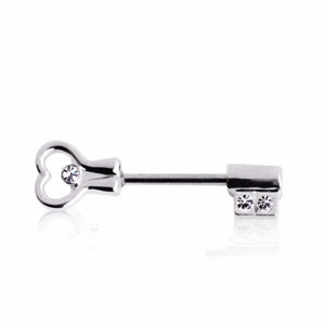 316L Surgical Steel CZ Heart Key Nipple Bar-WildKlass Jewelry