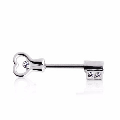 316L Surgical Steel CZ Heart Key Nipple Bar-WildKlass Jewelry