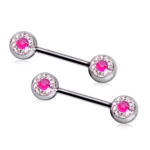 316L Surgical Steel Fuchsia and Clear CZ Gemmed Nipple Bar-WildKlass Jewelry