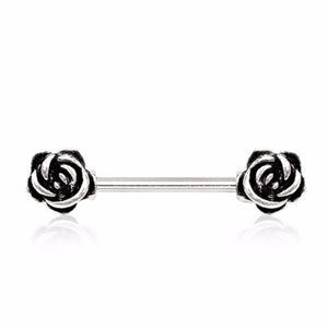 316L Surgical Steel Vintage Roses WildKlass Nipple Barbell-WildKlass Jewelry