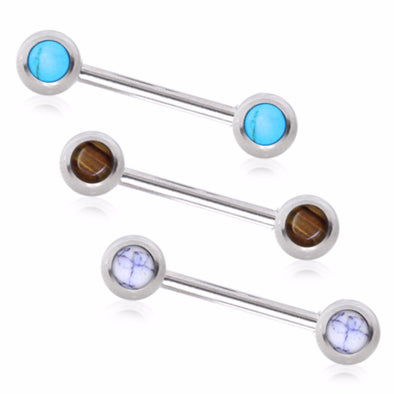 316L Surgical Steel Nipple Bar with Natural Stones-WildKlass Jewelry