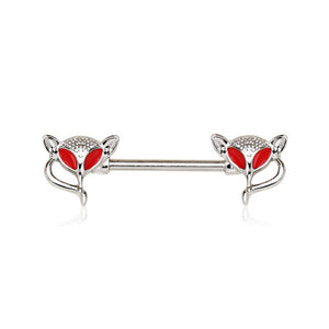 316L Stainless Steel Red Eye Fox WildKlass Nipple Bar-WildKlass Jewelry