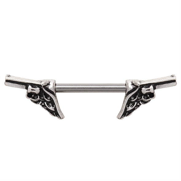 316L Stainless Steel Winged Pistol Nipple Bar-WildKlass Jewelry
