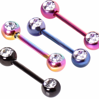 PVD Plated 316L Gemmed WildKlass Nipple Bar-WildKlass Jewelry
