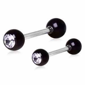 316L Nipple Bar with Black PVD Plated Clear Gem Ball-WildKlass Jewelry